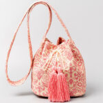 Buddha Stones Colorful Geometry Flowers Print Canvas Bucket Crossbody Bag Shoulder Bag Crossbody Bag BS Pink Beige 23*16*23cm