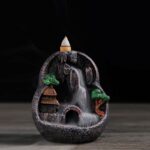 Buddha Stones Mountain Bridges Pattern Meditation Resin Backflow Incense Burner Incense Burner BS Caves Blessed Place 10.5*6*12cm
