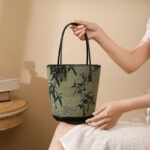 Buddha Stones Green Bamboo Print Vintage Crossbody Bag Handbag Crossbody Bag&Handbags BS 1