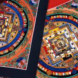 Buddha Stones Tibetan Handmade Thangka Mandala Painting Blind Box Random Color Pattern Tibetan Thangka BS 32*32cm Mandala(Random Pattern)