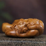 Buddha Stones Mini Nine-Tailed Fox Green Sandalwood Peace Decoration Car Hanging Decoration Decorations BS 3