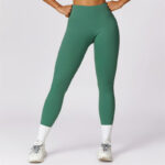 Buddha Stones Women Short Sleeve T-Shirt Top High Waist Leggings Pants For Sports Yoga 2-Piece Outfit BS Green Pants US8/10/XL