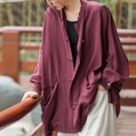 Buddha Stones Frog-Button Long Sleeve Zen Meditation Open Front Jacket With Pockets 2