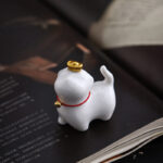 Buddha Stones Mini Lucky Cat Ingot Tea Pet Ceramic Home Desk Figurine Decoration Decorations BS 7