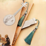 Buddha Stones Classical Musical Instruments Pipa Guzheng Guqin Ruan Metal Bookmarks Tassel With Gift Box Bookmarks BS 28