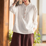 Buddha Stones Solid Color Loose Button Blouse Long Sleeve Shirt Top Long Sleeve Shirt BS 3