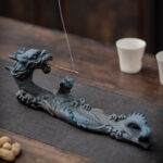 Buddha Stones Dragon Protection Ceramic Stick Incense Burner Decoration Incense Burner BS Blue Brown
