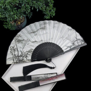 Buddha Stones Vintage Bamboo Peony Butterfly Lotus Handheld Silk Folding Fan With Bamboo Frames Folding Fan BS main