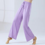 Buddha Stones Loose Modal Drawstring Wide Leg Pants For Yoga Dance Wide Leg Pants BS Violet 3XL(Waist 70cm/Hips 116.5cm/Length 104cm)