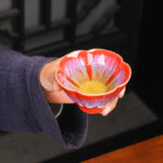 Buddha Stones 6Pcs Plum Blossom Petal Pattern Chinese Jianzhan Kiln Change Ceramic Teacup Kung Fu Tea Cup Bowl With Gift Box Jian Zhan Tea Cup BS 9