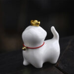 Buddha Stones Mini Lucky Cat Ingot Tea Pet Ceramic Home Desk Figurine Decoration Decorations BS Lucky Cat White 5.5*3.2*6cm