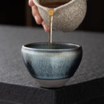Buddha Stones Vintage Chinese Silver Blue Jianzhan Kiln Change Porcelain Teacup Kung Fu Tea Cup Jian Zhan Tea Cup BS 4