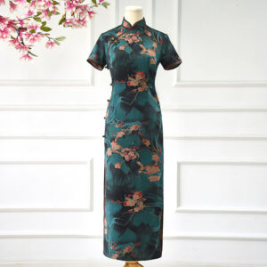 Buddha Stones Vintage Pink Flowers Print Cheongsam Dress Women's Qipao Dress Cheongsam Dresses BS Bust 106cm/Waist 92cm/Hips 110cm