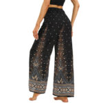 Buddha Stones Boho Peacock Feathers Lace-up Wide Leg Pants Women's Yoga Pants Women's Wide Leg Pants BS 2