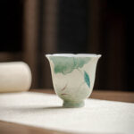 Buddha Stones Koi Fish Lotus Leaf Pattern Ceramic Teacup Kung Fu Tea Cup 65ml Cup BS 6.3cm*5.8cm*65ml