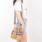 Buddha Stones Beach Geometry Straw Woven Bucket Tassels Crossbody Bag Shoulder Bag Crossbody Bag BS 12