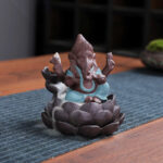 Buddha Stones Ganesh Elephant Purple Clay Backflow Smoke Fountain Protection Incense Burner Incense Burner BS Green