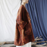 Buddha Stones Orange Flower Geometry Print Cotton Open Front Jacket With Pockets 3