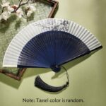 Buddha Stones Ancient Flowers Branches Handheld Bamboo Folding Fan 21cm Folding Fan BS Flower Blue Fan 21cm