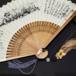 Buddha Stones A Panorama Of Rivers And Mountains Cranes Orchid Flower Paper Bamboo Handheld Silk Bamboo Folding Fan 22cm Folding Fan BS 4