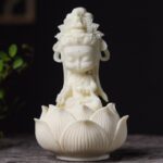 Buddha Stones Mini Ivory Fruit Kwan Yin Avalokitesvara Lotus Wealth Desk Decoration Decorations BS Small Avalokitesvara 11.2*5.2*4.8cm