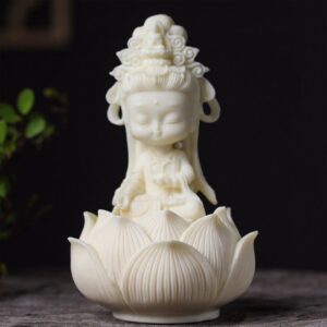 Buddha Stones Mini Ivory Fruit Kwan Yin Avalokitesvara Lotus Wealth Desk Decoration Decorations BS Small Avalokitesvara 11.2*5.2*4.8cm