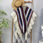 Buddha Stones Tibetan Colorful Striped Shawl Tassels Cozy Warm Travel Scarf Wrap Tibetan Shawl BS Blue Dark Red Beige(Wavy Edge) 185cm*65cm