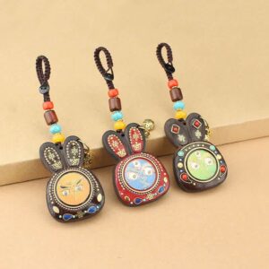 Tibet Ebony Five God of Wealth Thangka Key Chain Key Chain BS main