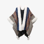 Buddha Stones Tibetan Multicolored Wavy Lines Knitted Striped Shawl Coat Winter Cozy Travel Scarf Wrap Tibetan Shawl BS Sapphire Blue Brown 150*106cm