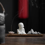 Buddha Stones Lotus Flower Tathagata Kwan Yin Avalokitesvara Ksitigarbha Meditation Ceramic Stick Incense Burner Decoration Incense Burner BS 13