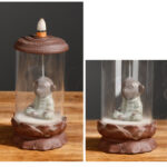 Buddha Stones Meditation Wukong Monkey King Purple Clay Windshield Lotus Backflow Smoke Fountain Incense Burner Decoration Incense Burner BS 3