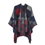 Buddha Stones Tibetan Shawl Deer Vase Geometric Shapes Winter Cozy Travel Scarf Wrap Tibetan Shawl BS Navy Blue Red 130*150cm