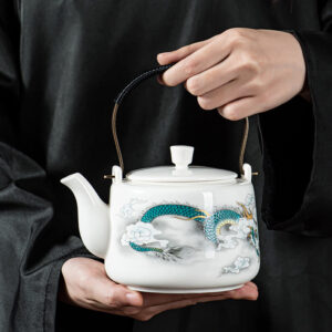 Buddha Stones Vintage Dragon Mountain Fisherman Landscape White Porcelain Ceramic Kung Fu Teapot Teapot BS Dragon 15.3cm*10.6cm*600ml