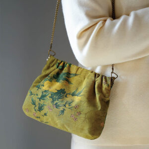 Buddha Stones Yellow Green Flower Black Persimmon Metal Chain Crossbody Bag Shoulder Bag Handbag Crossbody Bag BS Yellow Green Flower 16*22*4cm