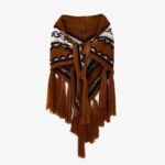 Buddha Stones Tibetan Triangular Shawl Striped Tassels Winter Cozy Travel Scarf Wrap Tibetan Shawl BS Brown 200cm*75cm