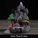 Buddha Stones Mountain Bridges Pattern Meditation Resin Backflow Incense Burner Incense Burner BS Rich Wealth 10*9*11.5cm