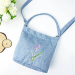 Buddha Stones Embroidery Wisteria Plum Lotus Cherry Blossom Cotton Linen Canvas Tote Crossbody Bag Shoulder Bag Handbag Crossbody Bag BS 19