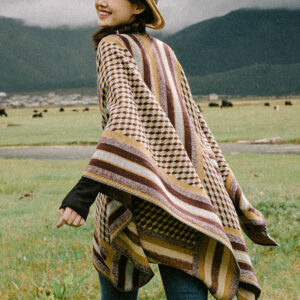 Buddha Stones Tibetan Shawl Classic Pattern Winter Cozy Warm Travel Scarf Wrap Tibetan Shawl BS Yellow Brown