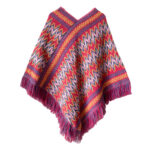 Buddha Stones Tibetan Shawl Striped Knitted Tassels Pullover Winter Cozy Travel Scarf Wrap Tibetan Shawl BS Rose Red Orange 87cm*100cm