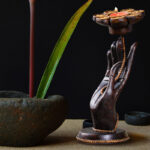 Buddha Stones Hand Pattern Wood Candlestick Home Candle Holder Decoration Candle Holder BS 14