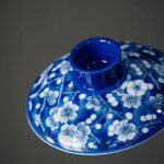 Buddha Stones Plum Blossom Blue And White Porcelain Ceramic Gaiwan Sancai Teacup Kung Fu Tea Cup And Saucer With Lid 185ml Cup BS 5