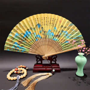 Buddha Stones A Panorama Of Rivers And Mountains Cranes Orchid Flower Paper Bamboo Handheld Silk Bamboo Folding Fan 22cm Folding Fan BS A Panorama Of Rivers And Mountains 22cm
