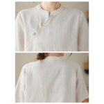 Buddha Stones Solid Color Frog-Button Short Sleeve Cotton Linen Shirt Women's Shirts BS 4