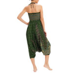 Buddha Stones Two Style Wear Peacock Feather Loose Smocked Harem Trousers Jumpsuit High Waist Pants Harem Pants BS 18