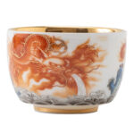 Buddha Stones Dragon Phoenix Crane Sun Ocean Waves Gilt Ceramic Teacup Kung Fu Tea Cup 170ml Cup BS 9