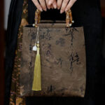 Buddha Stones Bamboo Leaves Butterfly Koi Fish Bamboo Handles Handbag Handbags BS 18