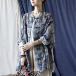 Buddha Stones Birds Flowers Geometry Frog-Button Long Sleeve Ramie Linen Jacket Shirt 25