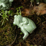 Buddha Stones Mini Small Meditation Lotus Resting Frog Ceramic Wealth Luck Home Tea Pet Figurine Decoration Decorations BS 13