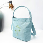 Buddha Stones Embroidery Wisteria Plum Lotus Cherry Blossom Cotton Linen Canvas Tote Crossbody Bag Shoulder Bag Handbag Crossbody Bag BS 15