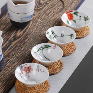 Buddha Stones Vintage Plum Orchid Bamboo Chrysanthemum Lotus Koi Fish Ceramic Teacup Kung Fu Tea Cups Cup BS main